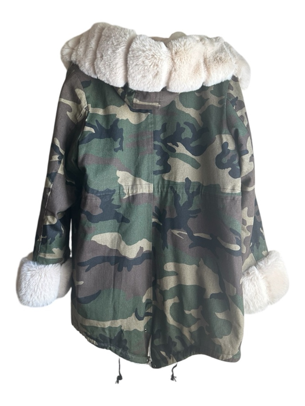 Camo Faux Fur Lined Hooded Parka Jacket XL Plush Sherpa Lining Army Green Coat - Picture 2 of 7
